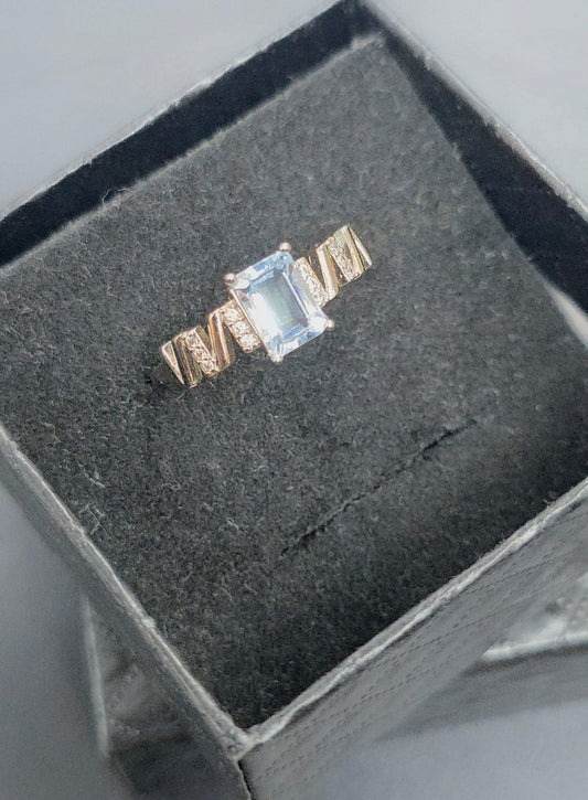 Natural Emerald-Cut Aquamarine Adjustable Ring — Sterling Silver | Kumara Shines