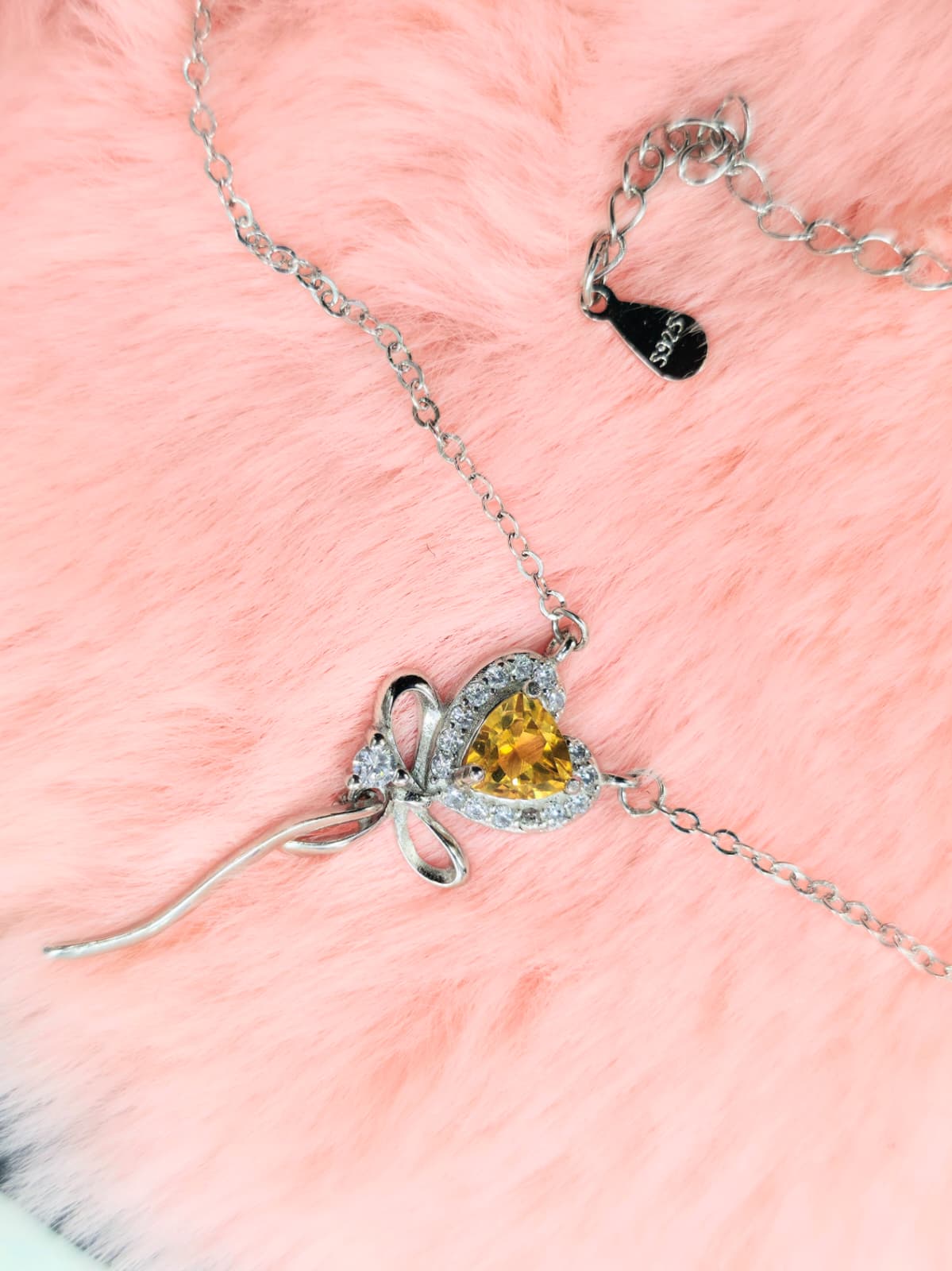 Heart Embraced by an Elegant Ribbon Natural Citrine Necklace — Sterling Silver | Kumara Shines