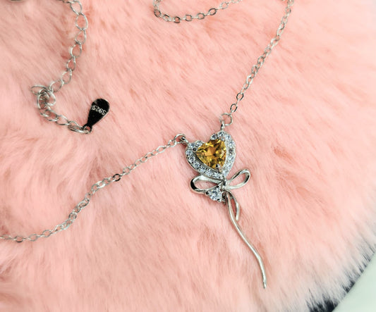 Heart Embraced by an Elegant Ribbon Natural Citrine Necklace — Sterling Silver | Kumara Shines