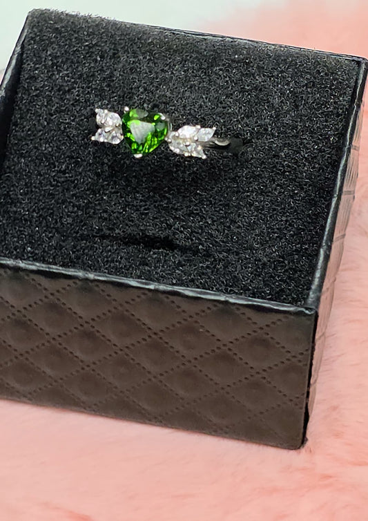 Natural Heart-Shaped Diopside Adjustable Ring — Sterling Silver | Kumara Shines