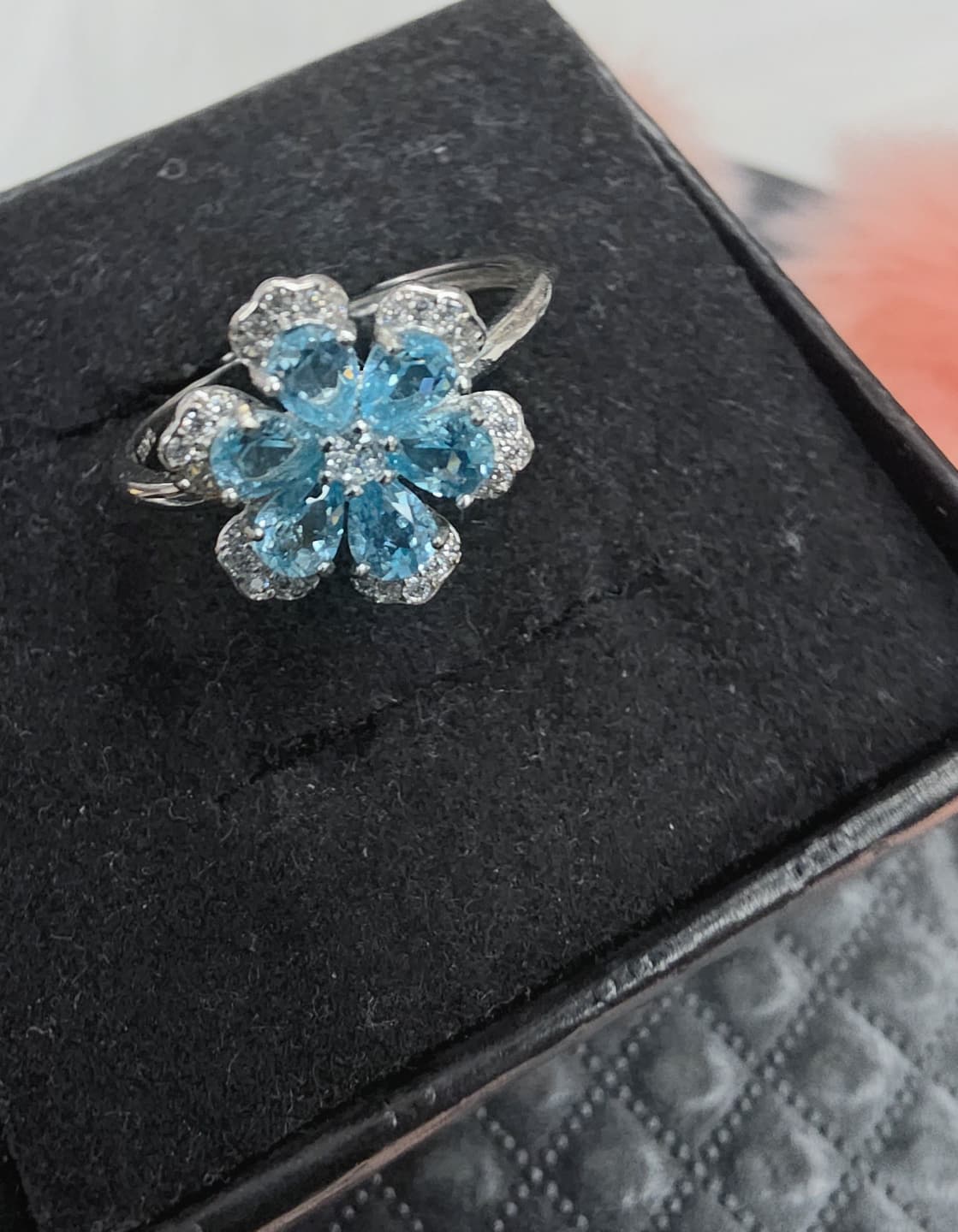Natural Blue Apatite Pear-Cut Floral Cluster Ring — 925 Sterling Silver | Kumara Shines