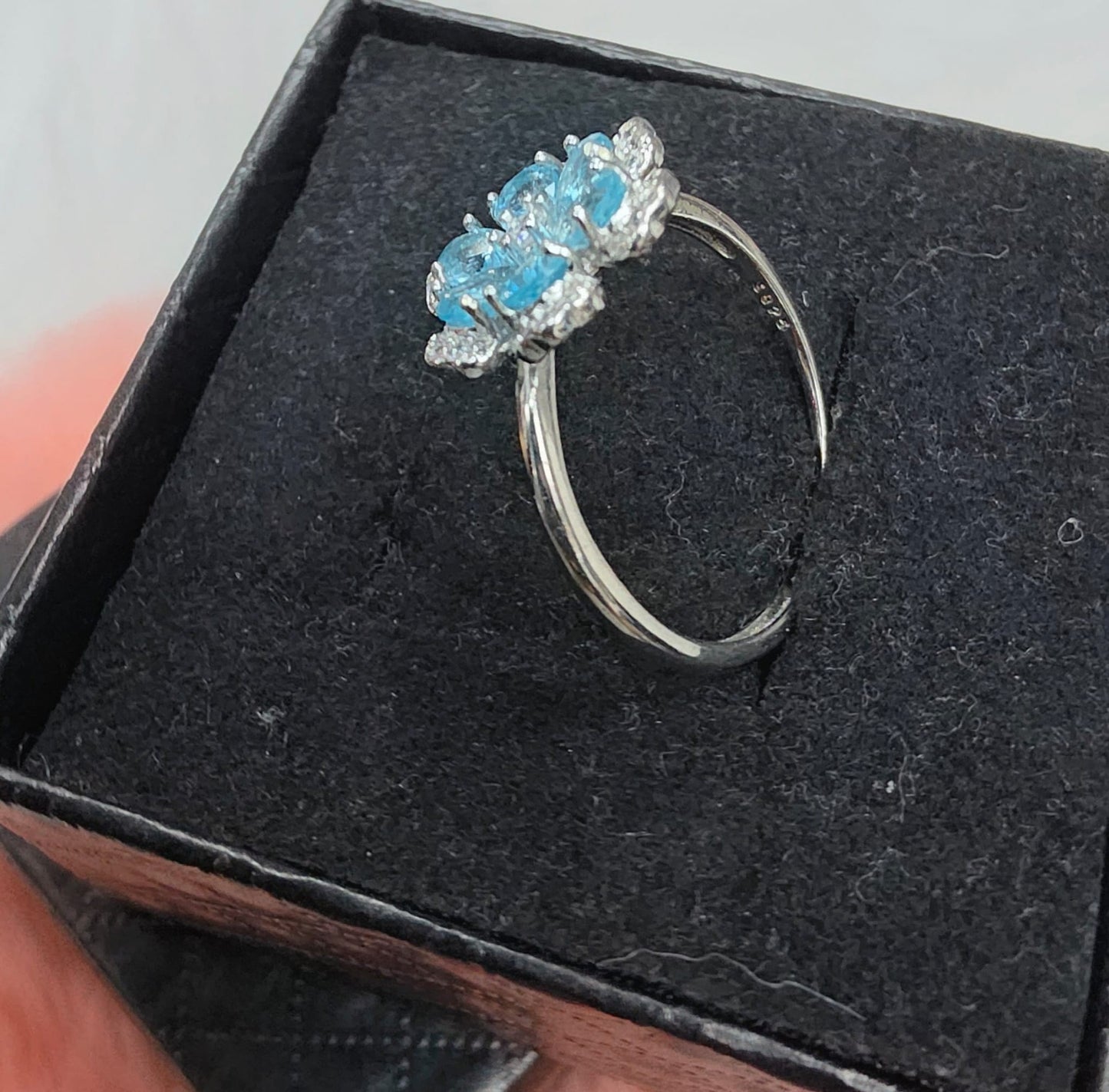 Natural Blue Apatite Pear-Cut Floral Cluster Ring — 925 Sterling Silver | Kumara Shines