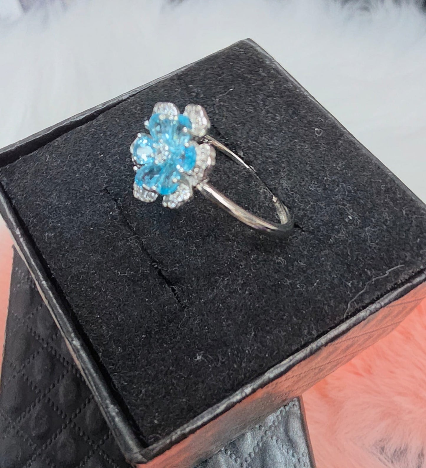 Natural Blue Apatite Pear-Cut Floral Cluster Ring — 925 Sterling Silver | Kumara Shines