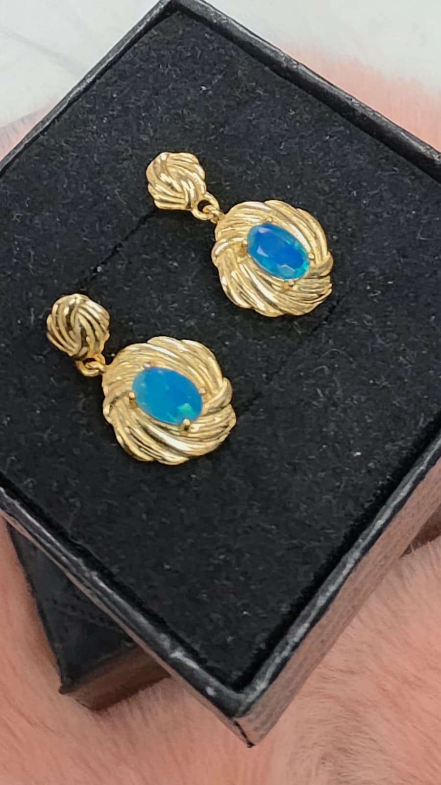 Natural Blue Opal Floral Drop Earrings — Gold-Plated Sterling Silver | Kumara Shines