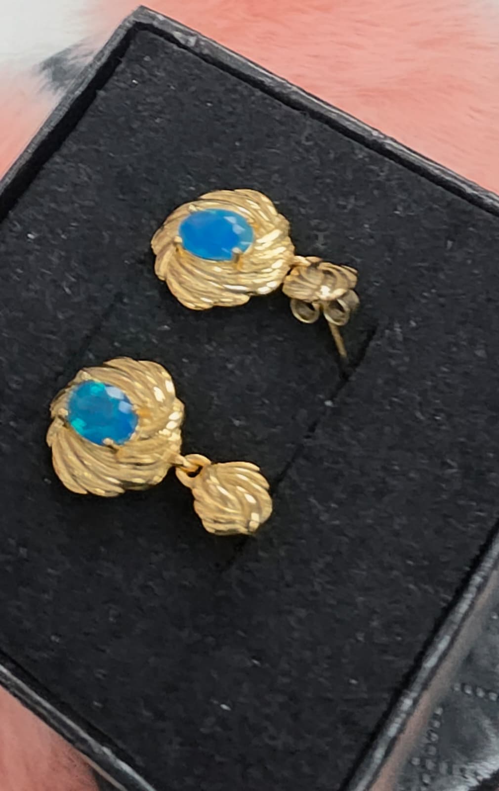 Natural Blue Opal Floral Drop Earrings — Gold-Plated Sterling Silver | Kumara Shines