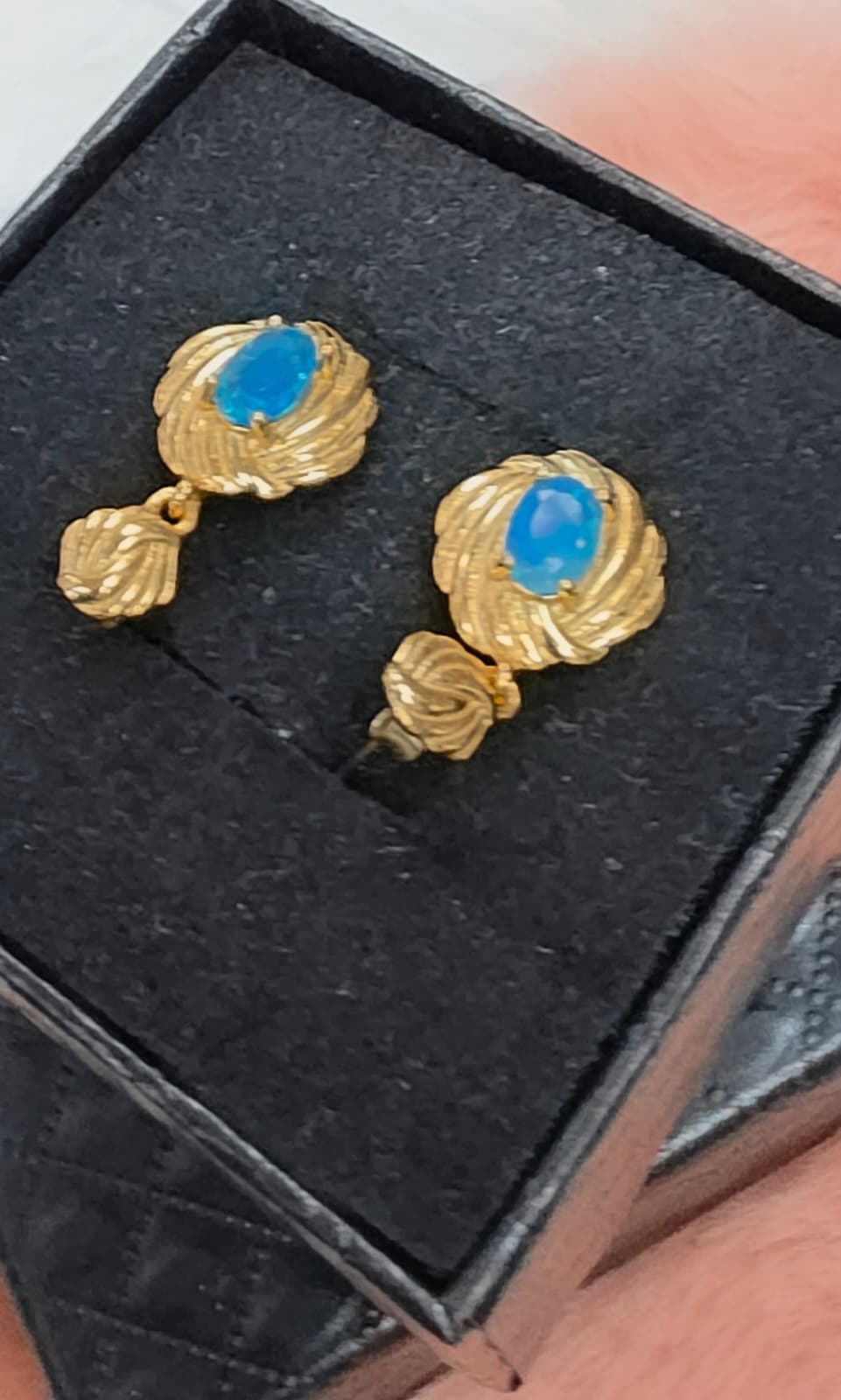 Natural Blue Opal Floral Drop Earrings — Gold-Plated Sterling Silver | Kumara Shines