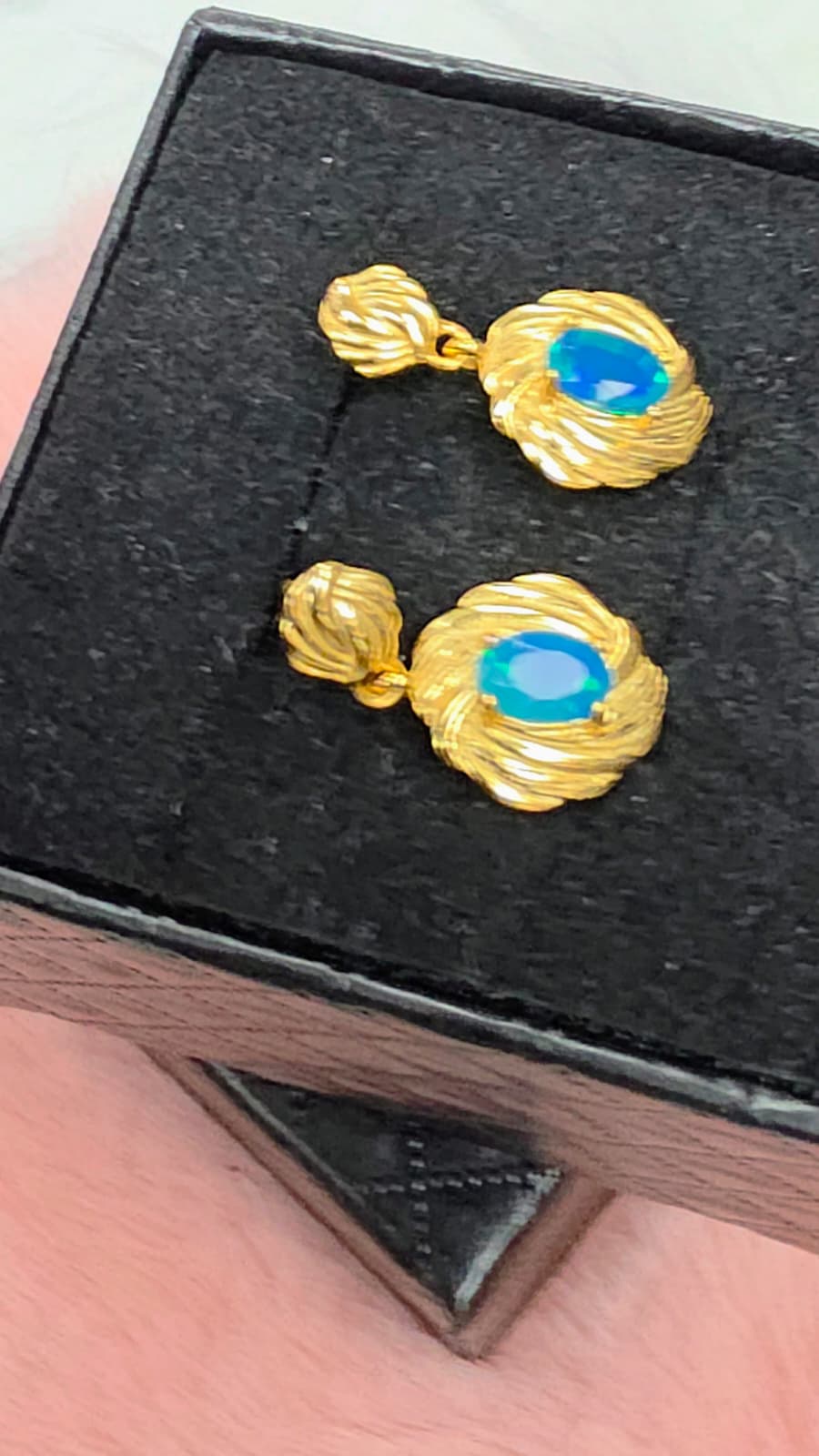 Natural Blue Opal Floral Drop Earrings — Gold-Plated Sterling Silver | Kumara Shines