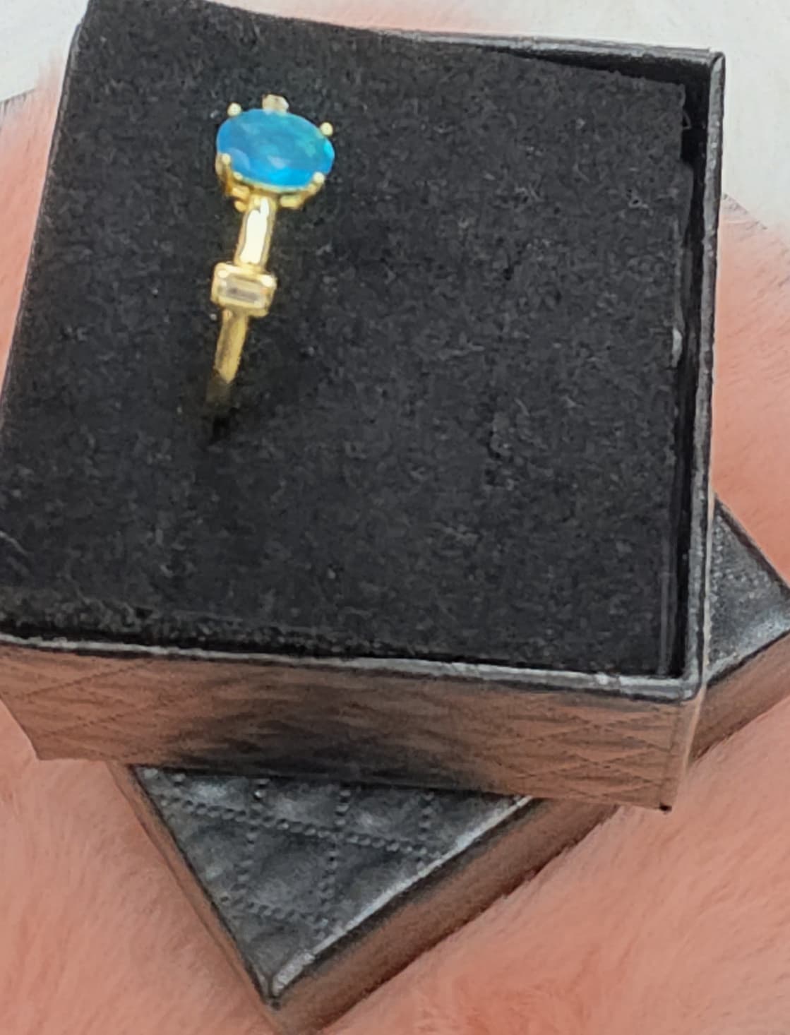 Natural Blue Opal Oval Statement Ring — Gold-Plated Sterling Silver | Kumara Shines