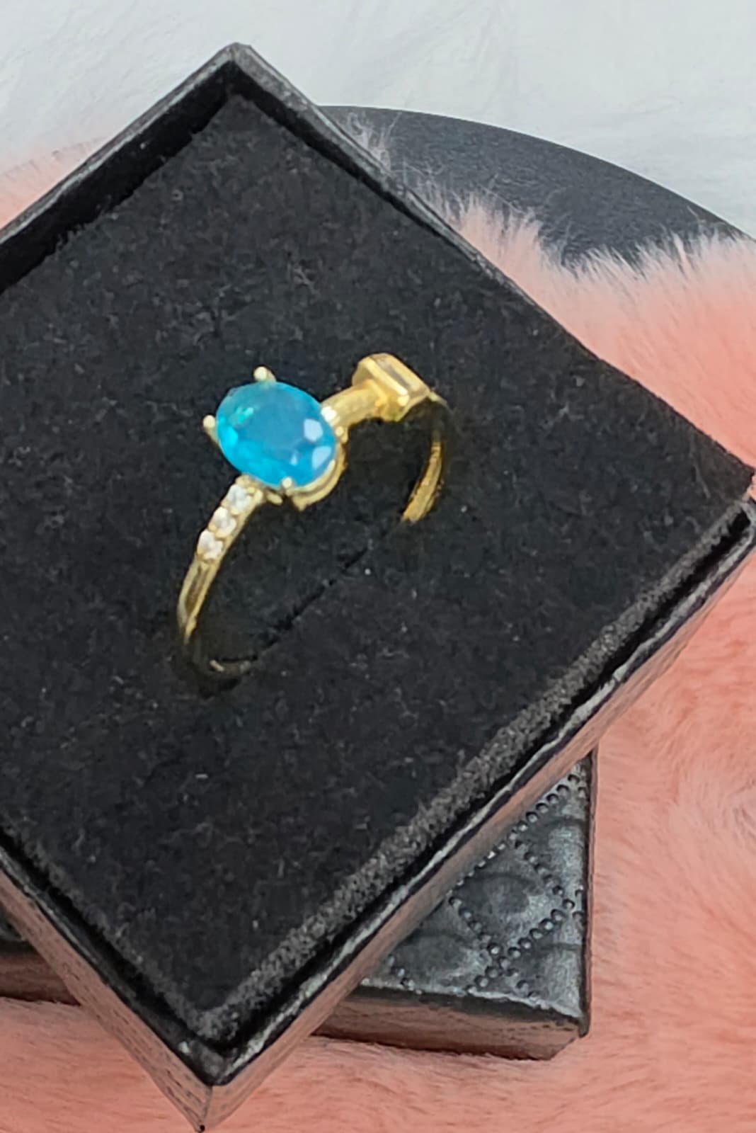 Natural Blue Opal Oval Statement Ring — Gold-Plated Sterling Silver | Kumara Shines