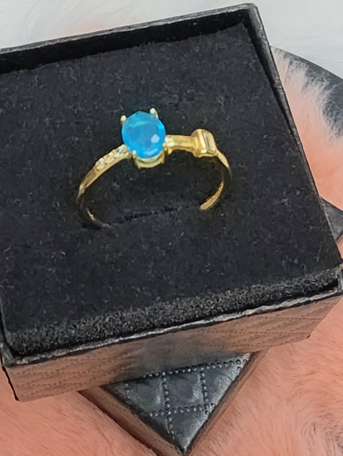 Natural Blue Opal Oval Statement Ring — Gold-Plated Sterling Silver | Kumara Shines