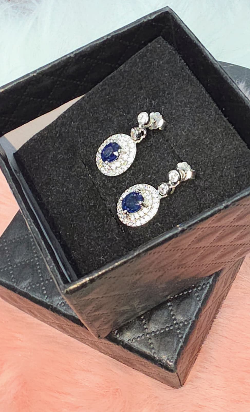 Natural Blue Sapphire Halo Drop Earrings – Sterling Silver | Kumara Shines