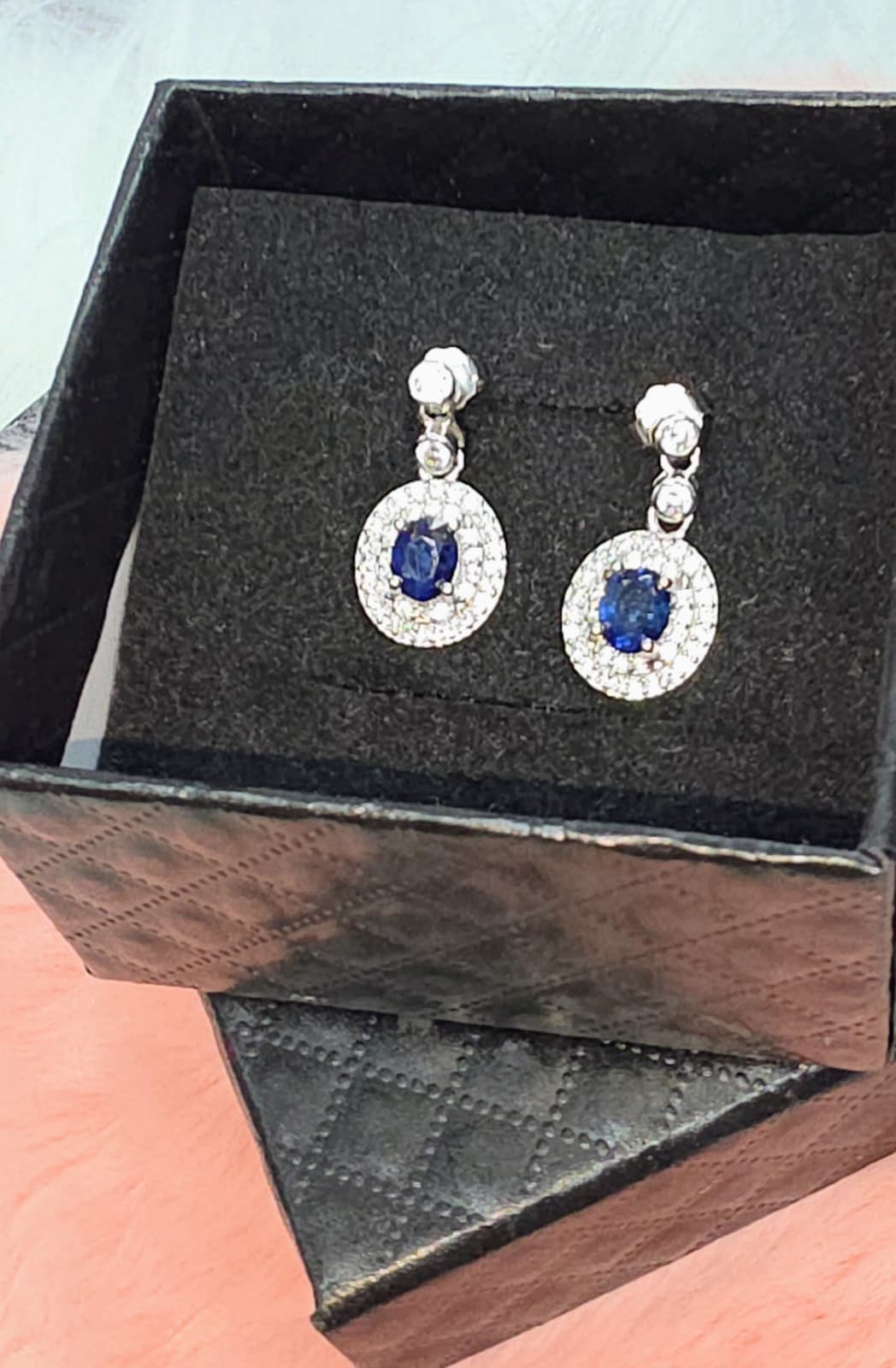 Natural Blue Sapphire Halo Drop Earrings – Sterling Silver | Kumara Shines