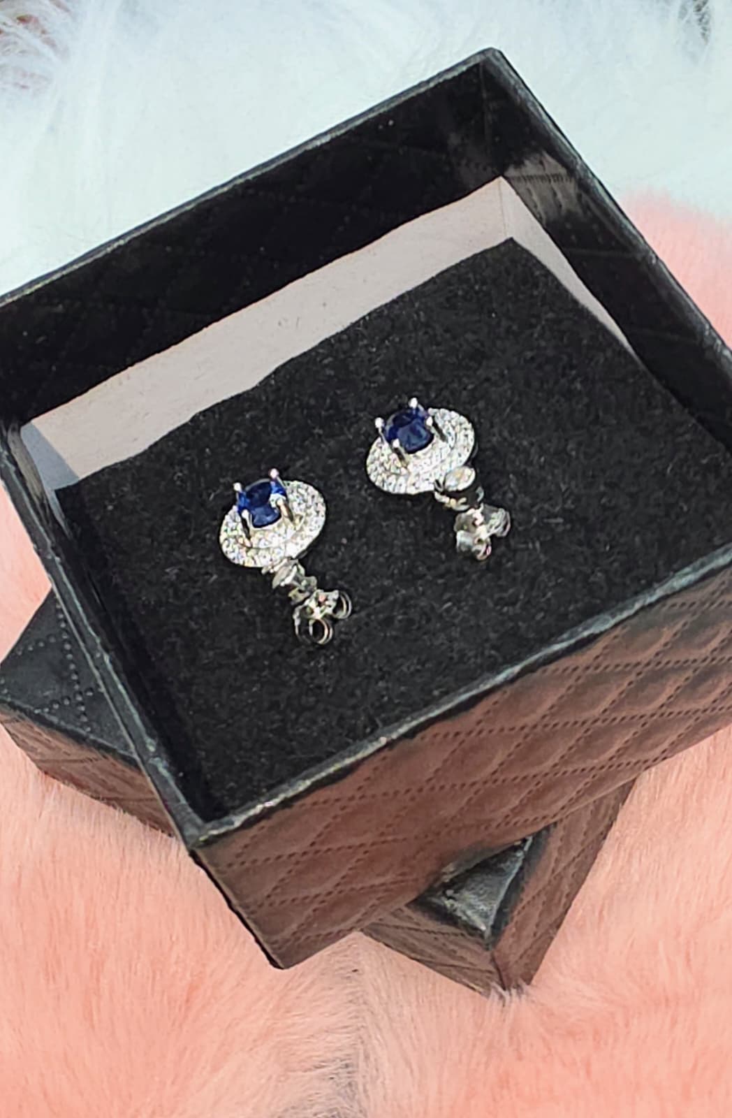 Natural Blue Sapphire Halo Drop Earrings – Sterling Silver | Kumara Shines