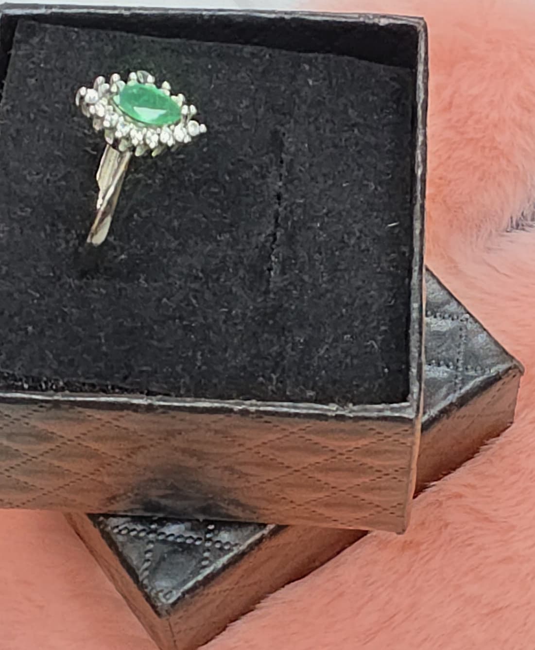 Natural Emerald Marquise-Cut Halo Ring — Sterling Silver | Kumara Shines