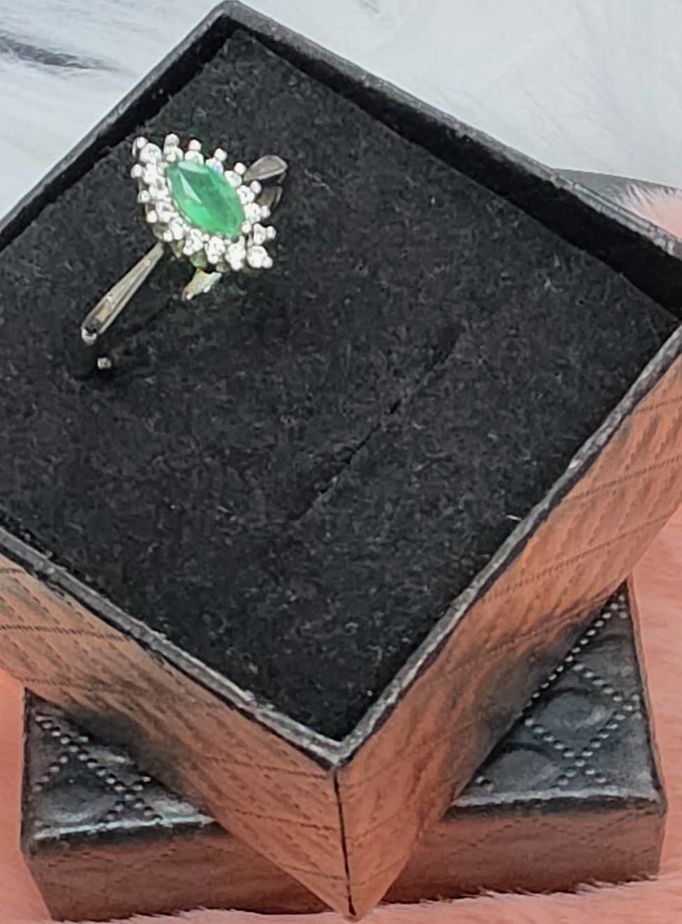 Natural Emerald Marquise-Cut Halo Ring — Sterling Silver | Kumara Shines