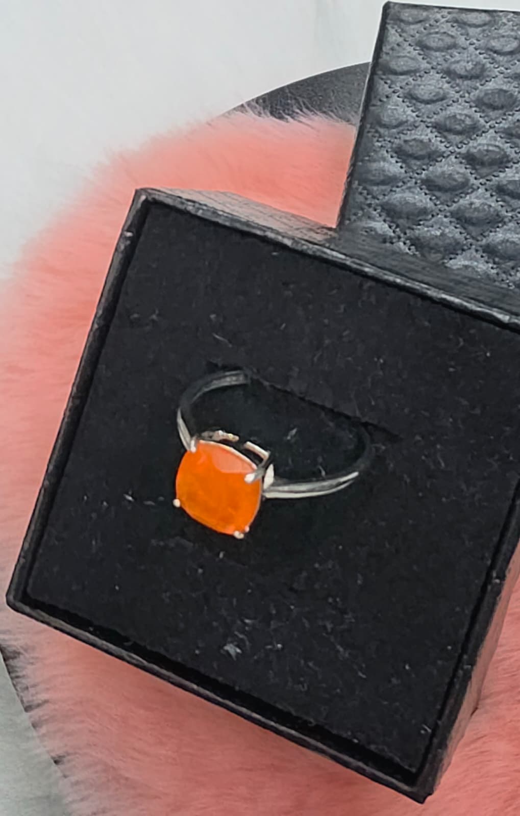 Natural Fire Opal Cushion-Cut Solitaire Ring — Sterling Silver | Kumara Shines