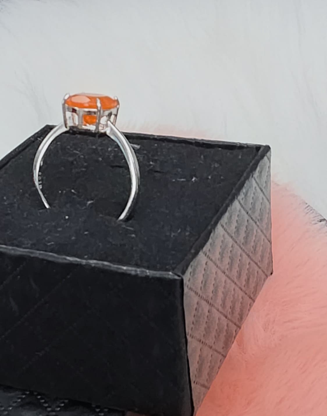 Natural Fire Opal Cushion-Cut Solitaire Ring — Sterling Silver | Kumara Shines
