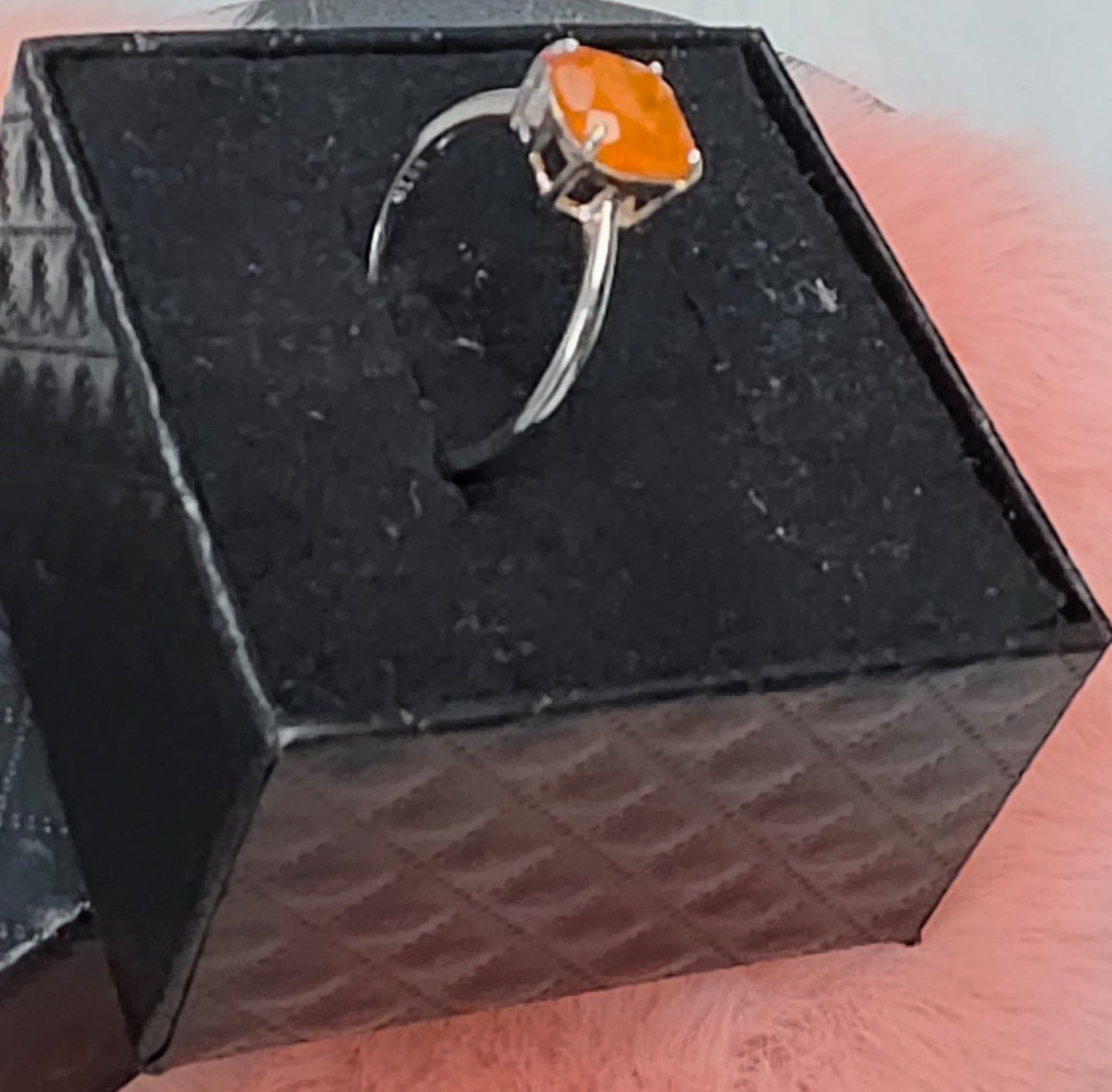 Natural Fire Opal Cushion-Cut Solitaire Ring — Sterling Silver | Kumara Shines