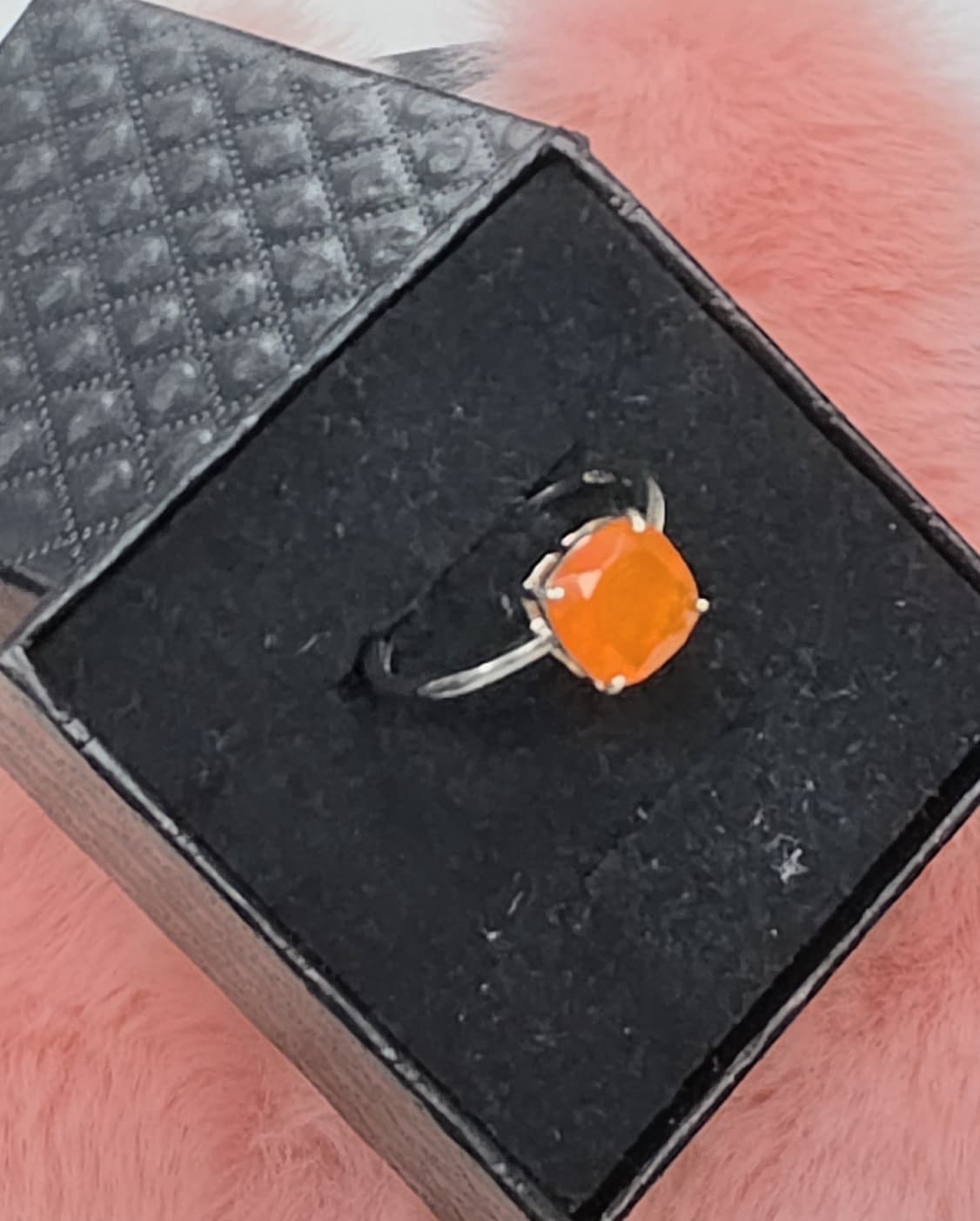 Natural Fire Opal Cushion-Cut Solitaire Ring — Sterling Silver | Kumara Shines
