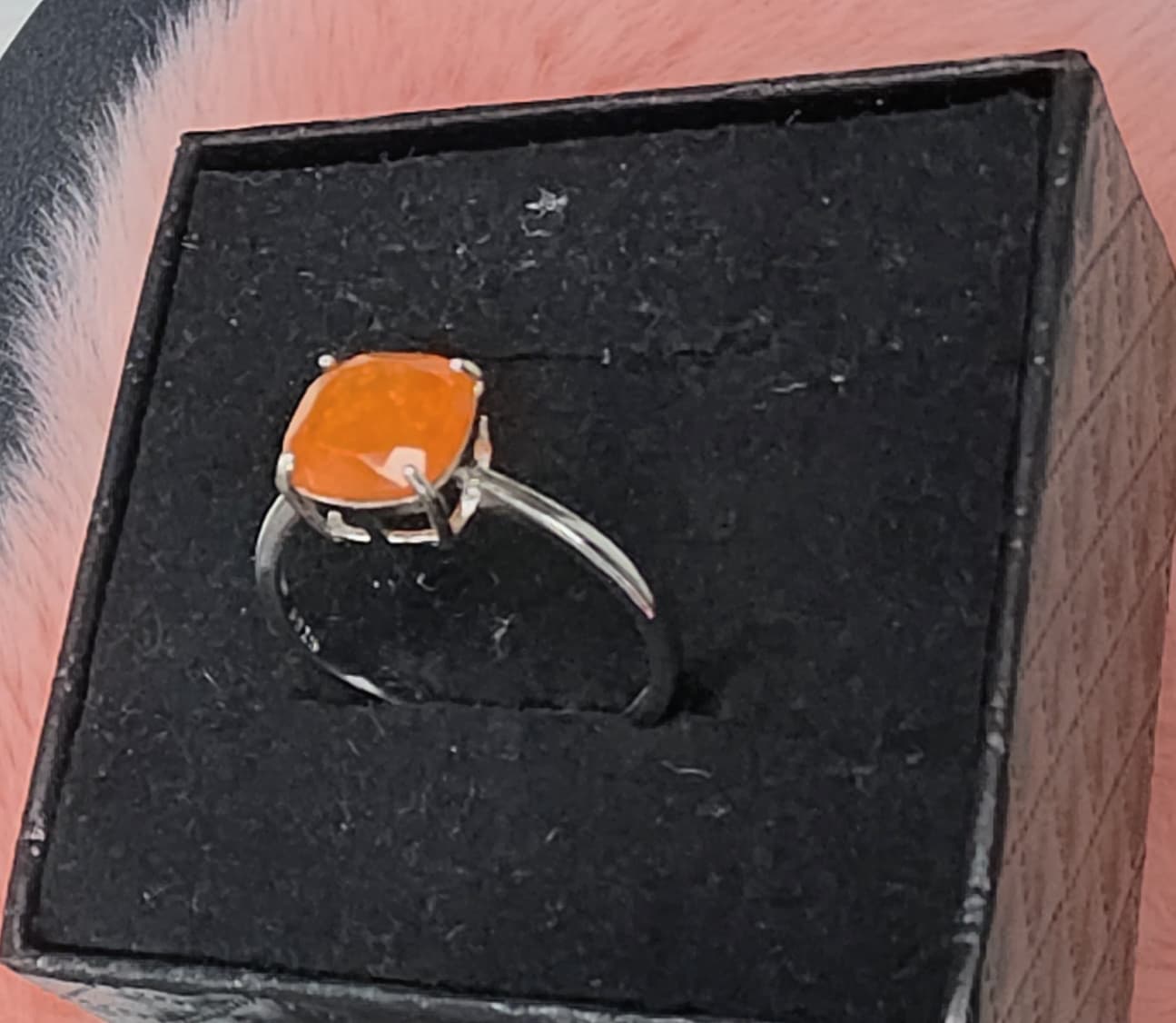 Natural Fire Opal Cushion-Cut Solitaire Ring — Sterling Silver | Kumara Shines