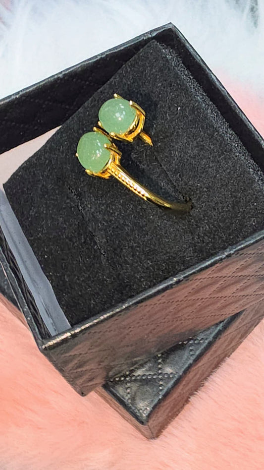 Natural Green Aventurine Twin Oval Adjustable Ring – Gold-Plated Sterling Silver | Kumara Shines