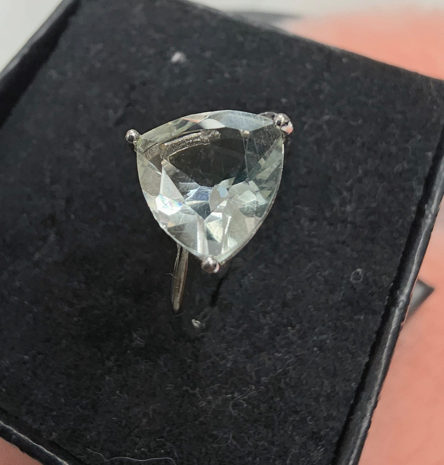 Natural Green Quartz Trillion-Cut Solitaire Ring — 925 Sterling Silver | Kumara Shines