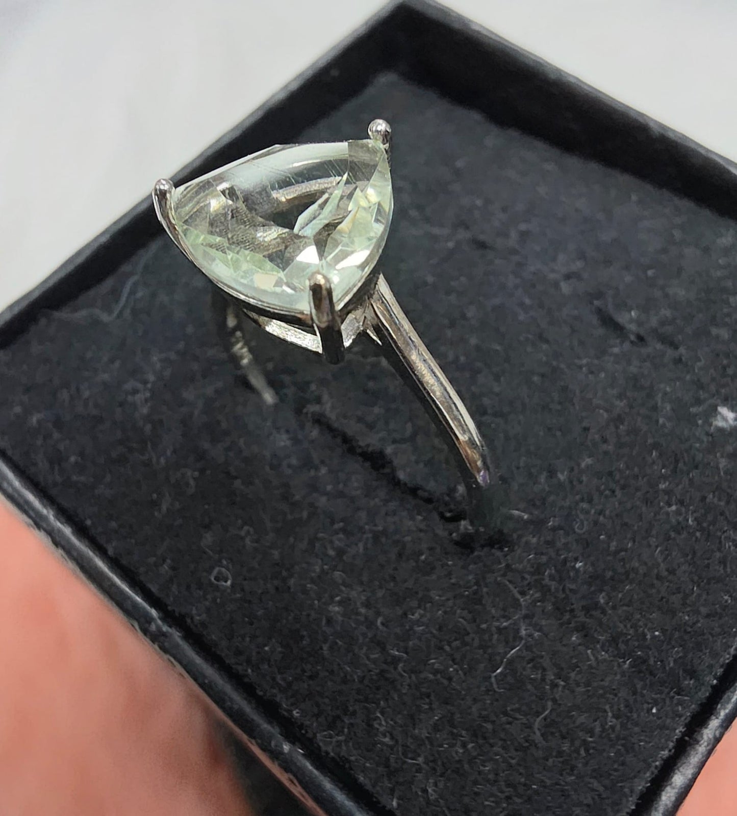 Natural Green Quartz Trillion-Cut Solitaire Ring — 925 Sterling Silver | Kumara Shines