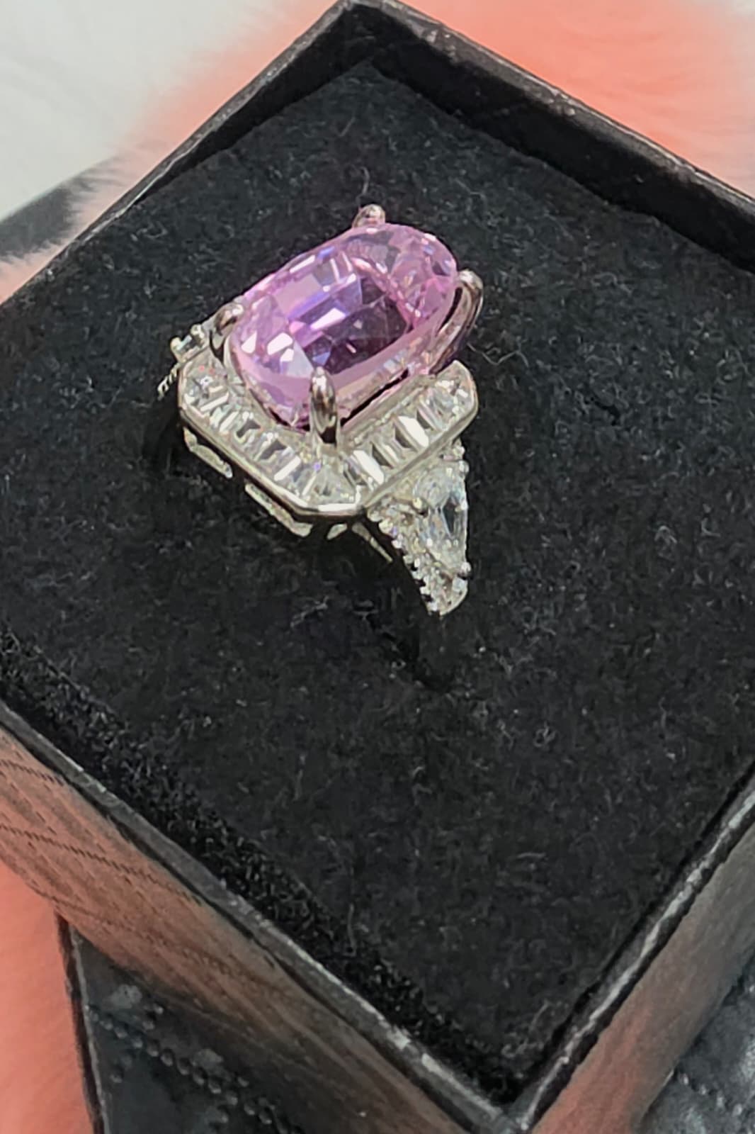 Natural Morganite Elongated Cushion-Cut Halo Statement Ring — Sterling Silver | Kumara Shines
