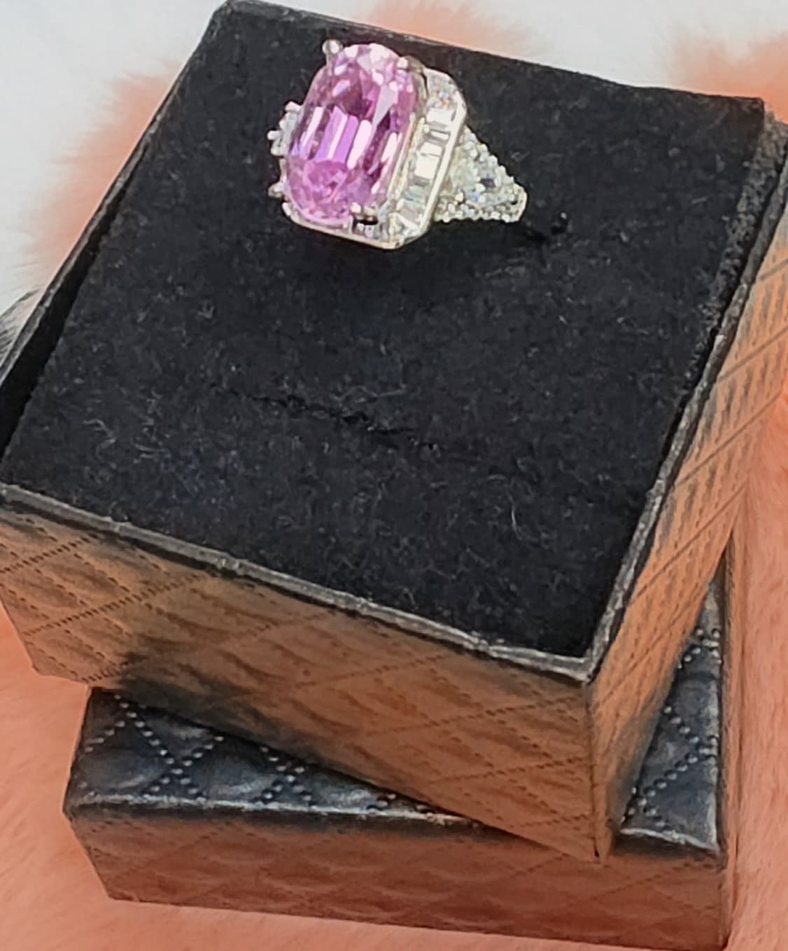 Natural Morganite Elongated Cushion-Cut Halo Statement Ring — Sterling Silver | Kumara Shines