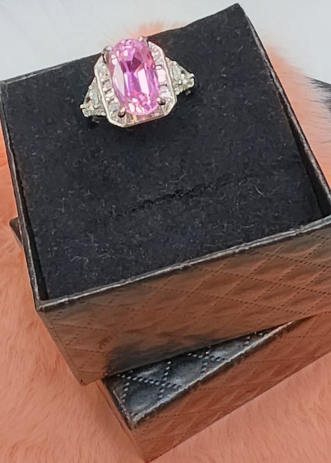 Natural Morganite Elongated Cushion-Cut Halo Statement Ring — Sterling Silver | Kumara Shines