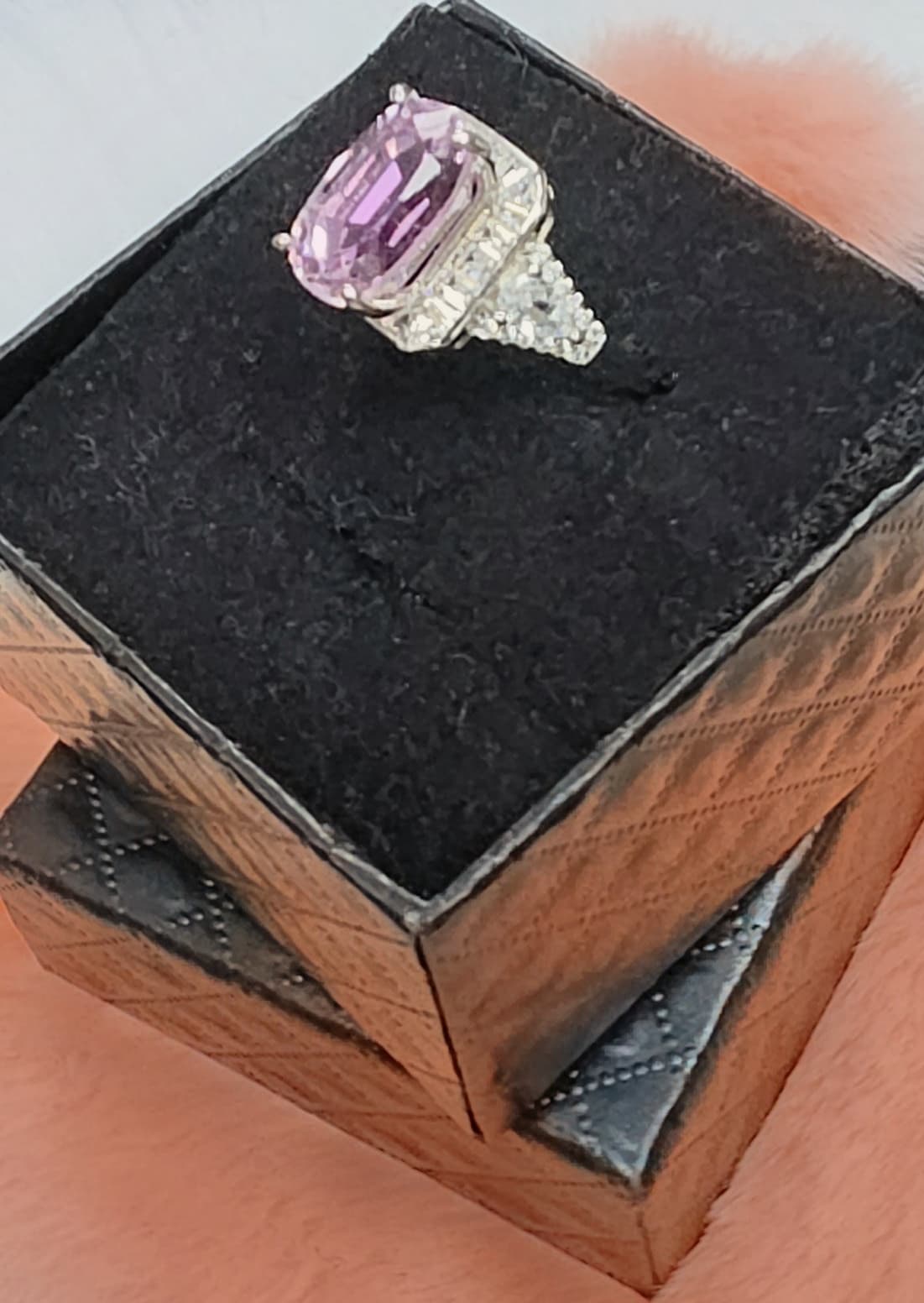 Natural Morganite Elongated Cushion-Cut Halo Statement Ring — Sterling Silver | Kumara Shines