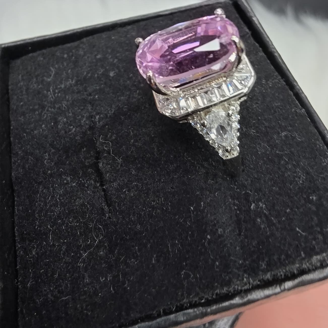 Natural Morganite Elongated Cushion-Cut Halo Statement Ring — Sterling Silver | Kumara Shines