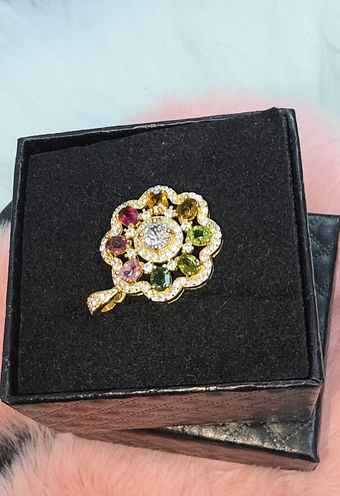Natural Multi-Colour Tourmaline Floral Pendant Gold-Plated 925 Sterling Silver | Kumara Shines