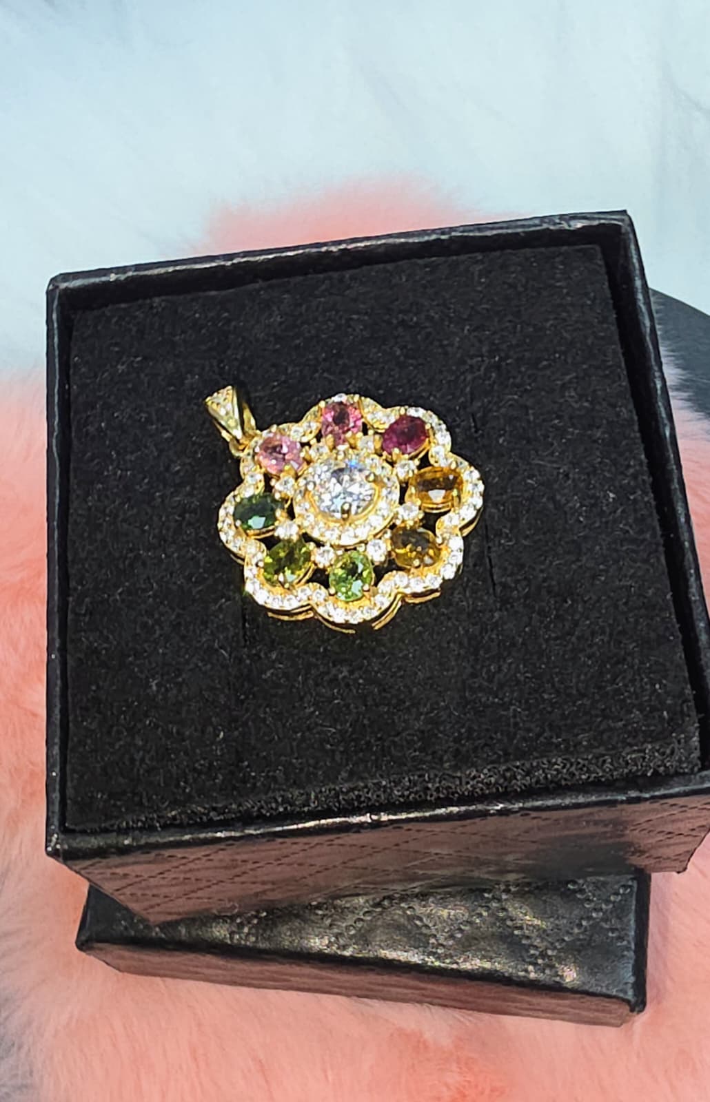 Natural Multi-Colour Tourmaline Floral Pendant Gold-Plated 925 Sterling Silver | Kumara Shines