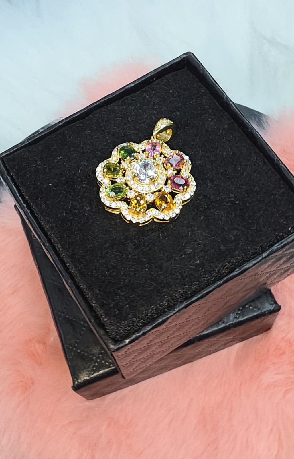 Natural Multi-Colour Tourmaline Floral Pendant Gold-Plated 925 Sterling Silver | Kumara Shines