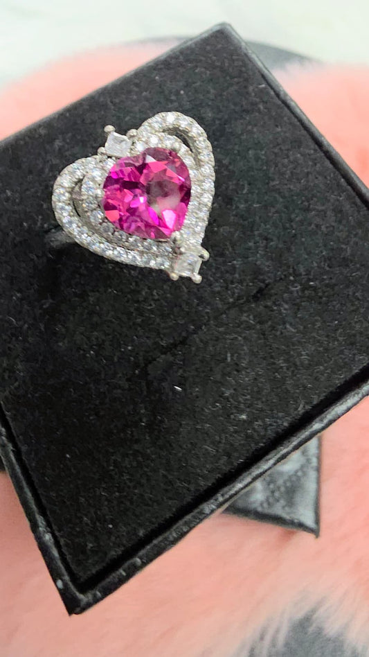 Natural Pink Topaz Heart Halo Ring — Sterling Silver | Kumara Shines
