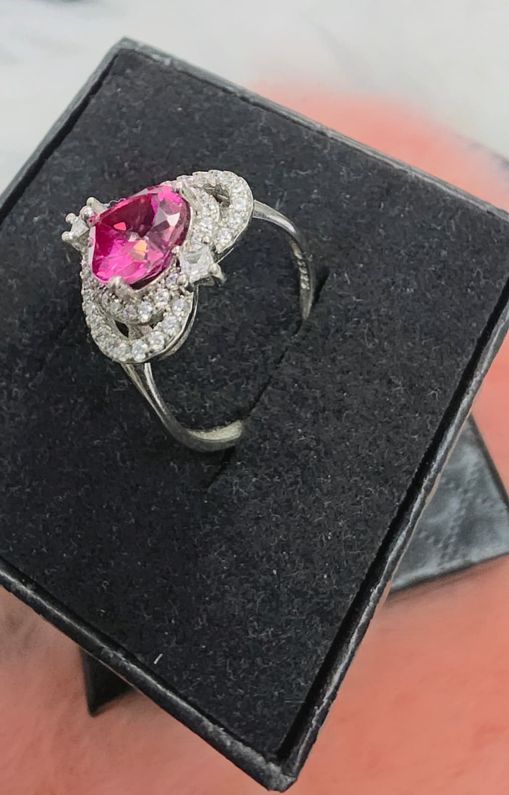 Natural Pink Topaz Heart Halo Ring — Sterling Silver | Kumara Shines