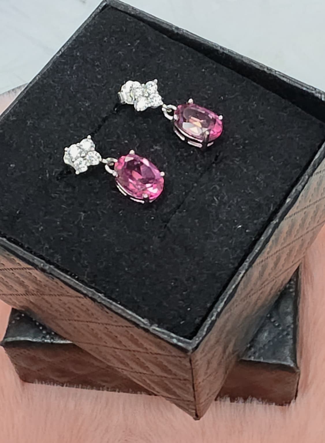 Natural Pink Topaz Oval Drop Earrings — Sterling Silver | Kumara Shines