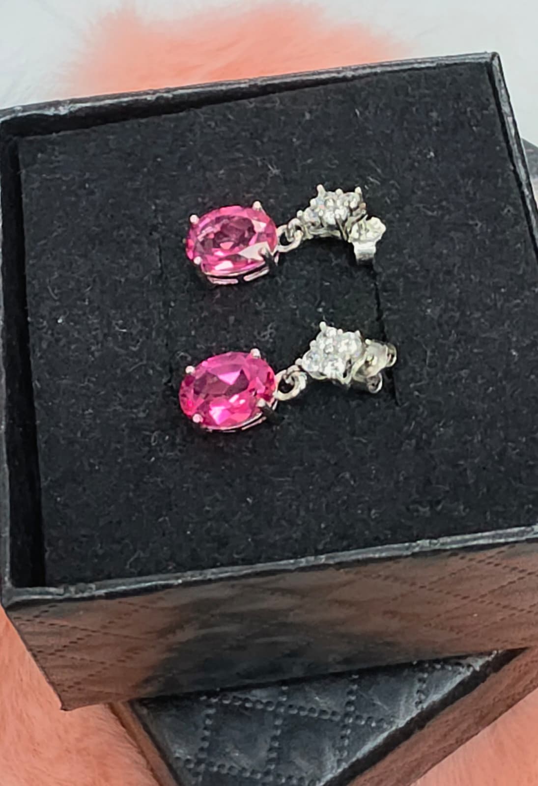 Natural Pink Topaz Oval Drop Earrings — Sterling Silver | Kumara Shines