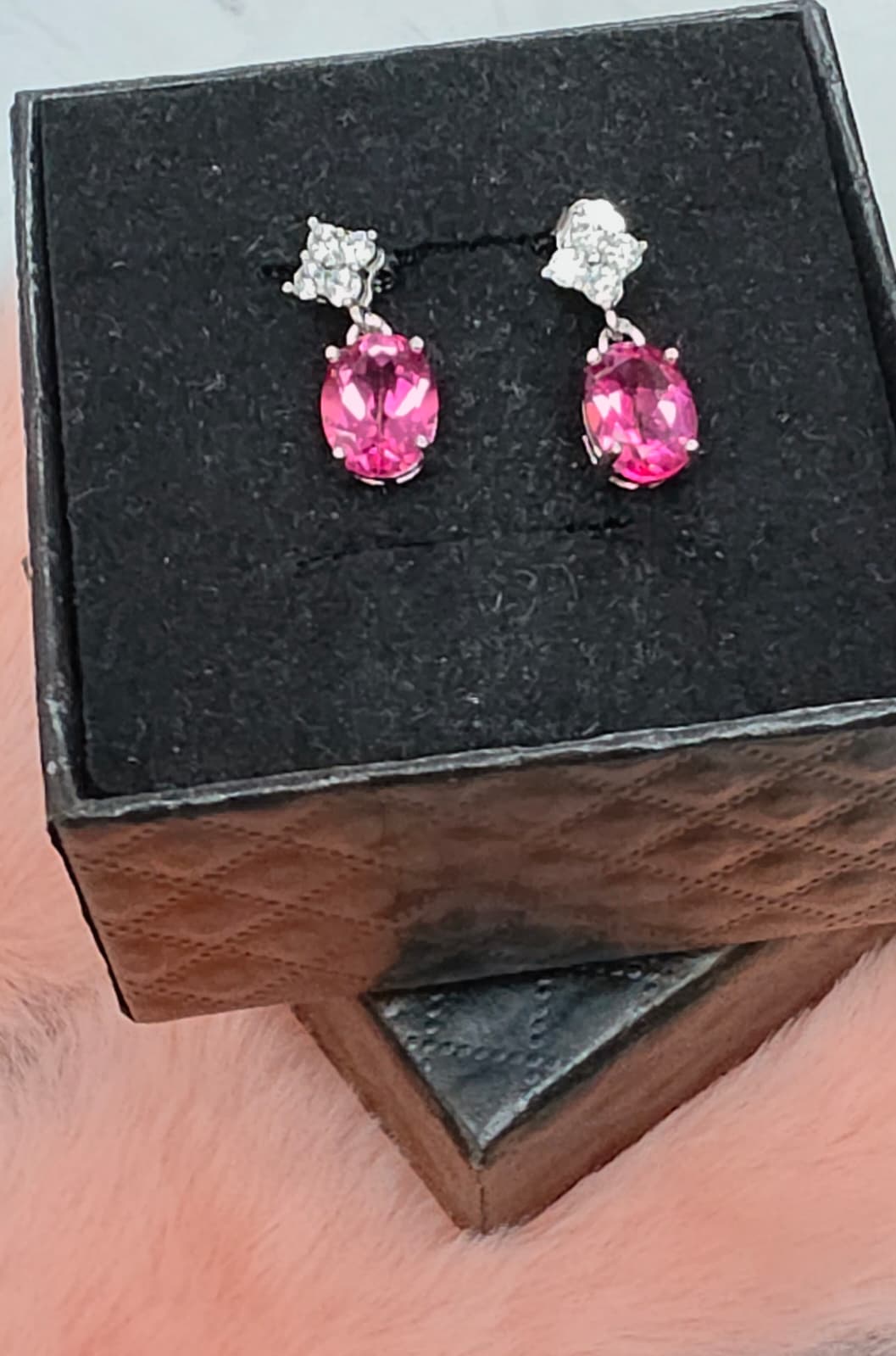 Natural Pink Topaz Oval Drop Earrings — Sterling Silver | Kumara Shines