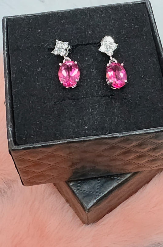 Natural Pink Topaz Oval Drop Earrings — Sterling Silver | Kumara Shines