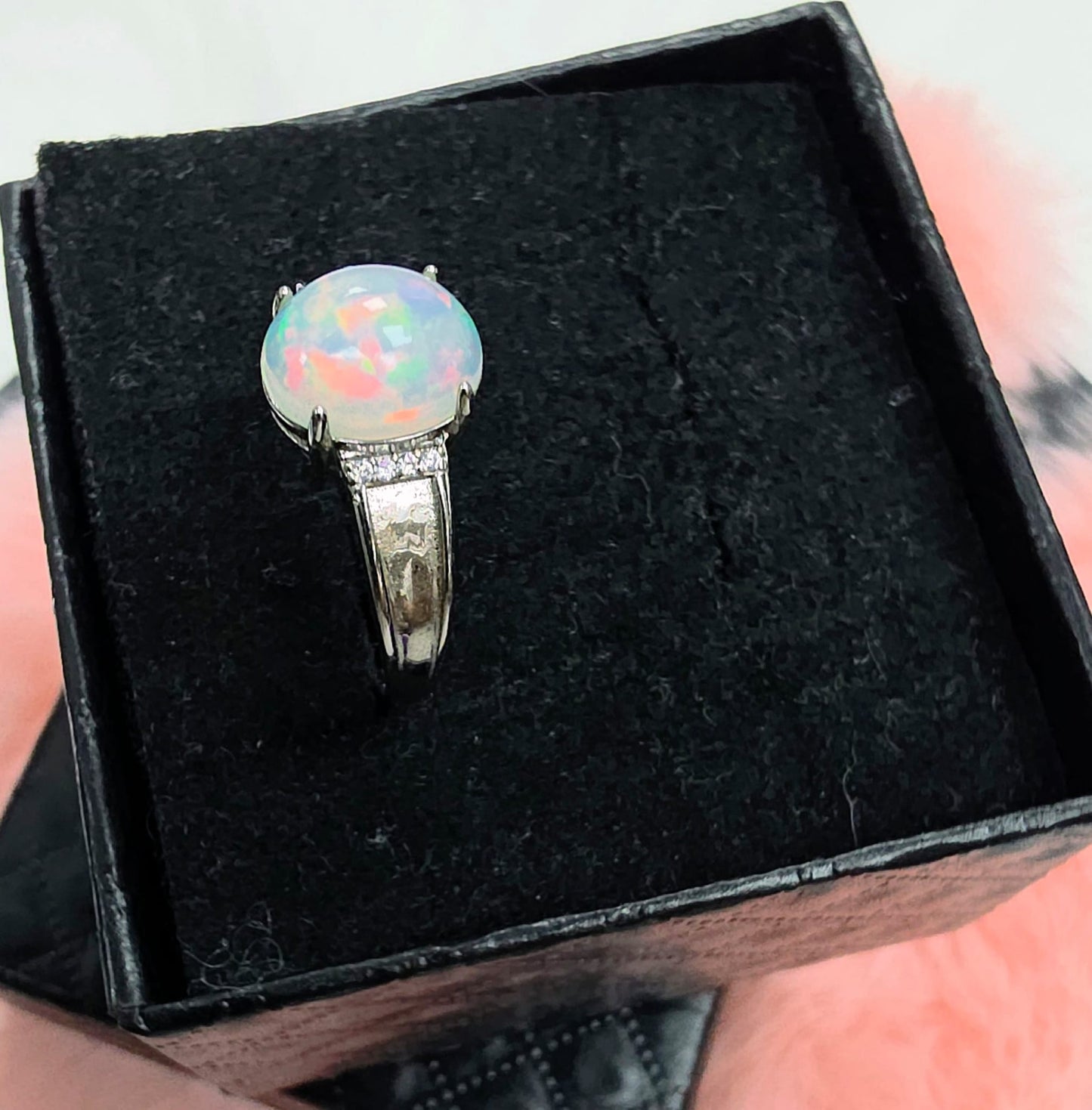 Natural Precious Opal Oval Cabochon Play-of-Colour Statement Ring — Sterling Silver | Kumara Shines