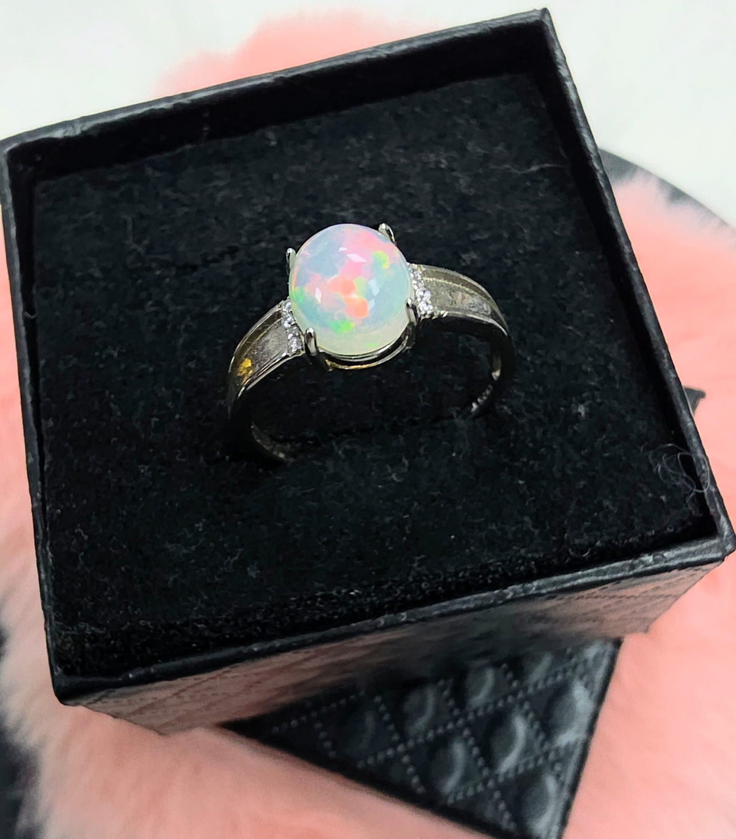 Natural Precious Opal Oval Cabochon Play-of-Colour Statement Ring — Sterling Silver | Kumara Shines