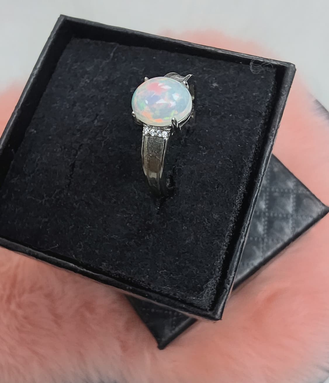 Natural Precious Opal Oval Cabochon Play-of-Colour Statement Ring — Sterling Silver | Kumara Shines