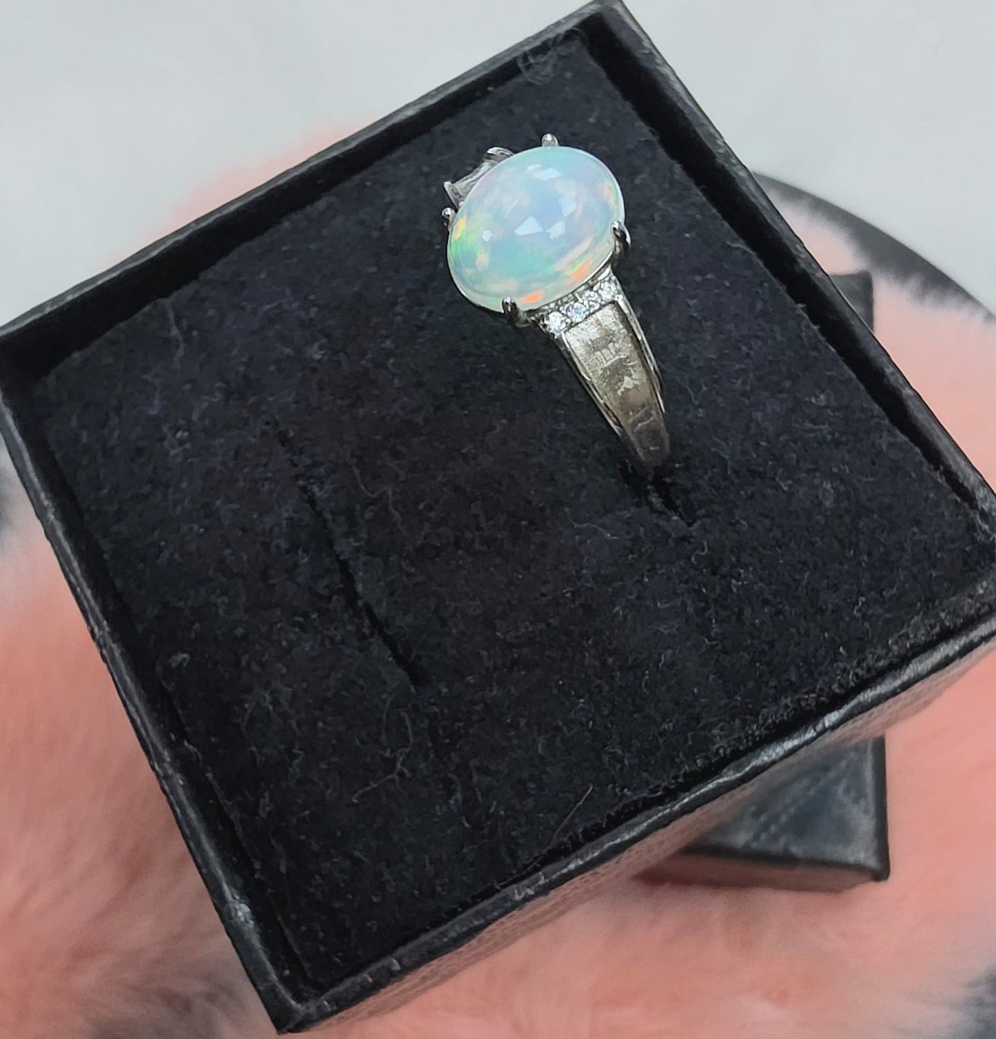 Natural Precious Opal Oval Cabochon Play-of-Colour Statement Ring — Sterling Silver | Kumara Shines