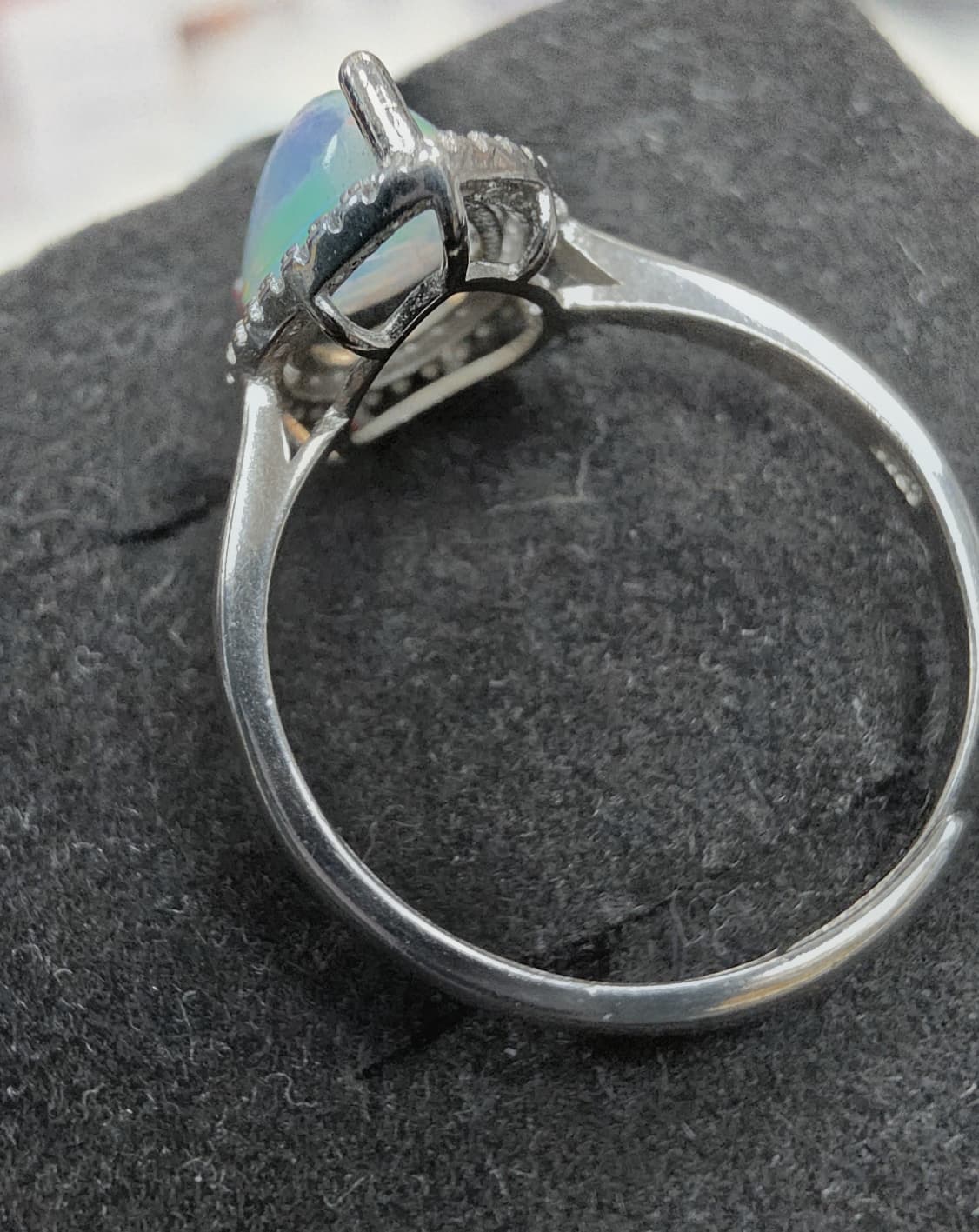 Natural Precious Opal Pear Cabochon Halo Ring — 925 Sterling Silver | Kumara Shines