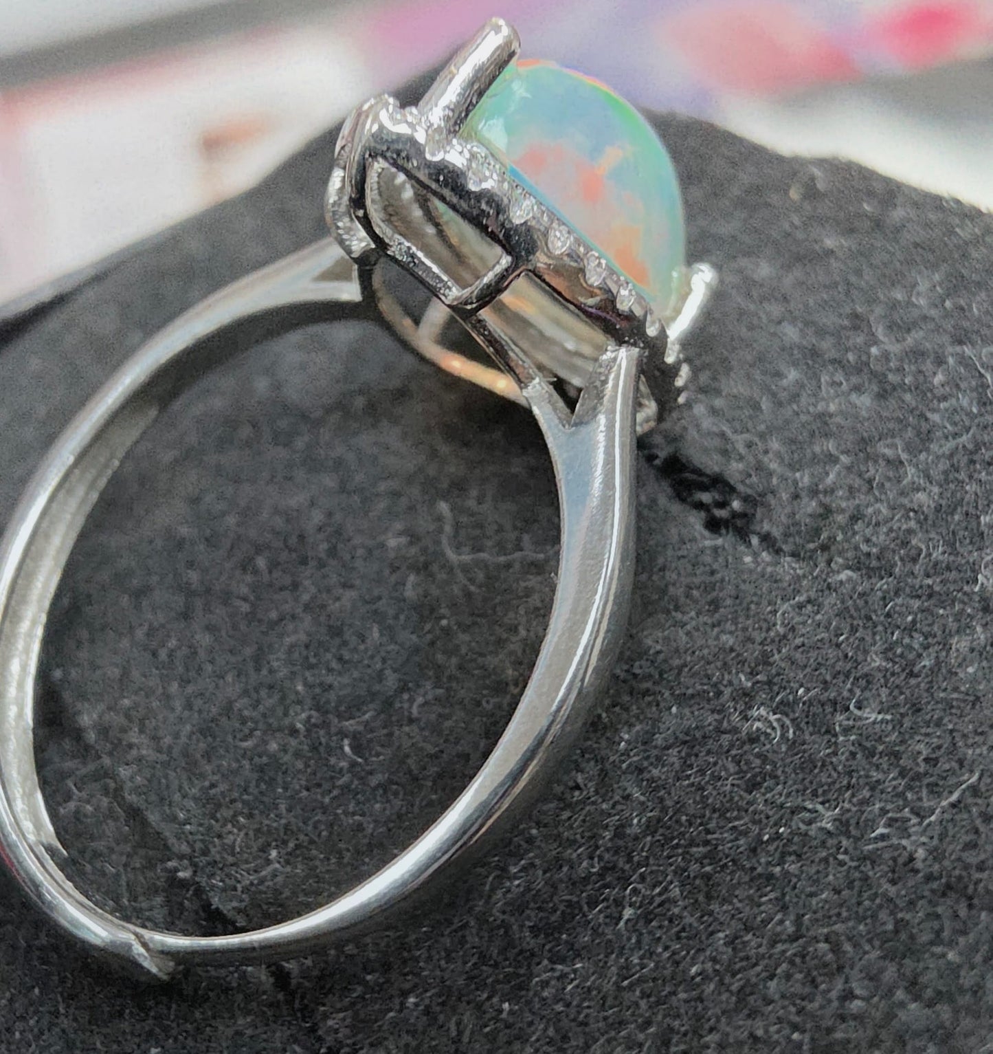 Natural Precious Opal Pear Cabochon Halo Ring — 925 Sterling Silver | Kumara Shines