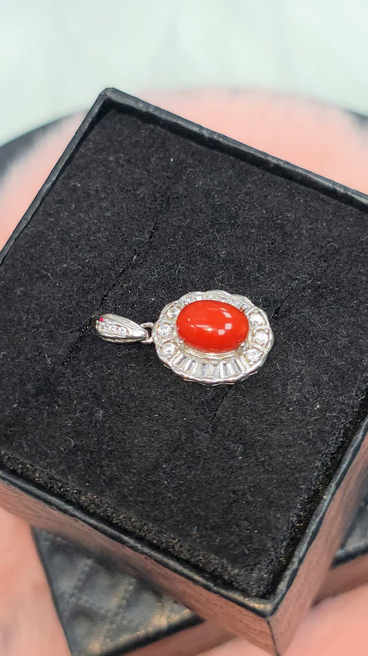 Natural Red Coral Halo Pendant — Sterling Silver | Kumara Shines