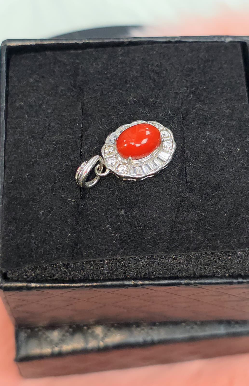 Natural Red Coral Halo Pendant — Sterling Silver | Kumara Shines
