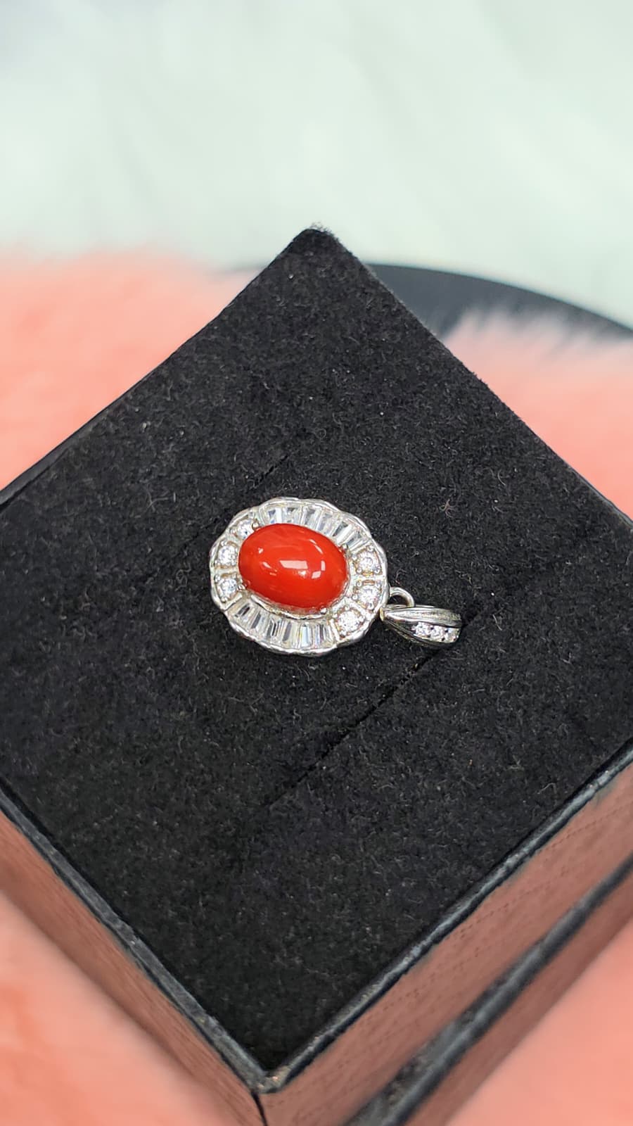 Natural Red Coral Halo Pendant — Sterling Silver | Kumara Shines